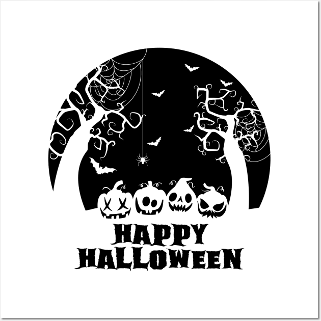 Happy Halloween Pumpkins Black Wall Art by Artist EVT